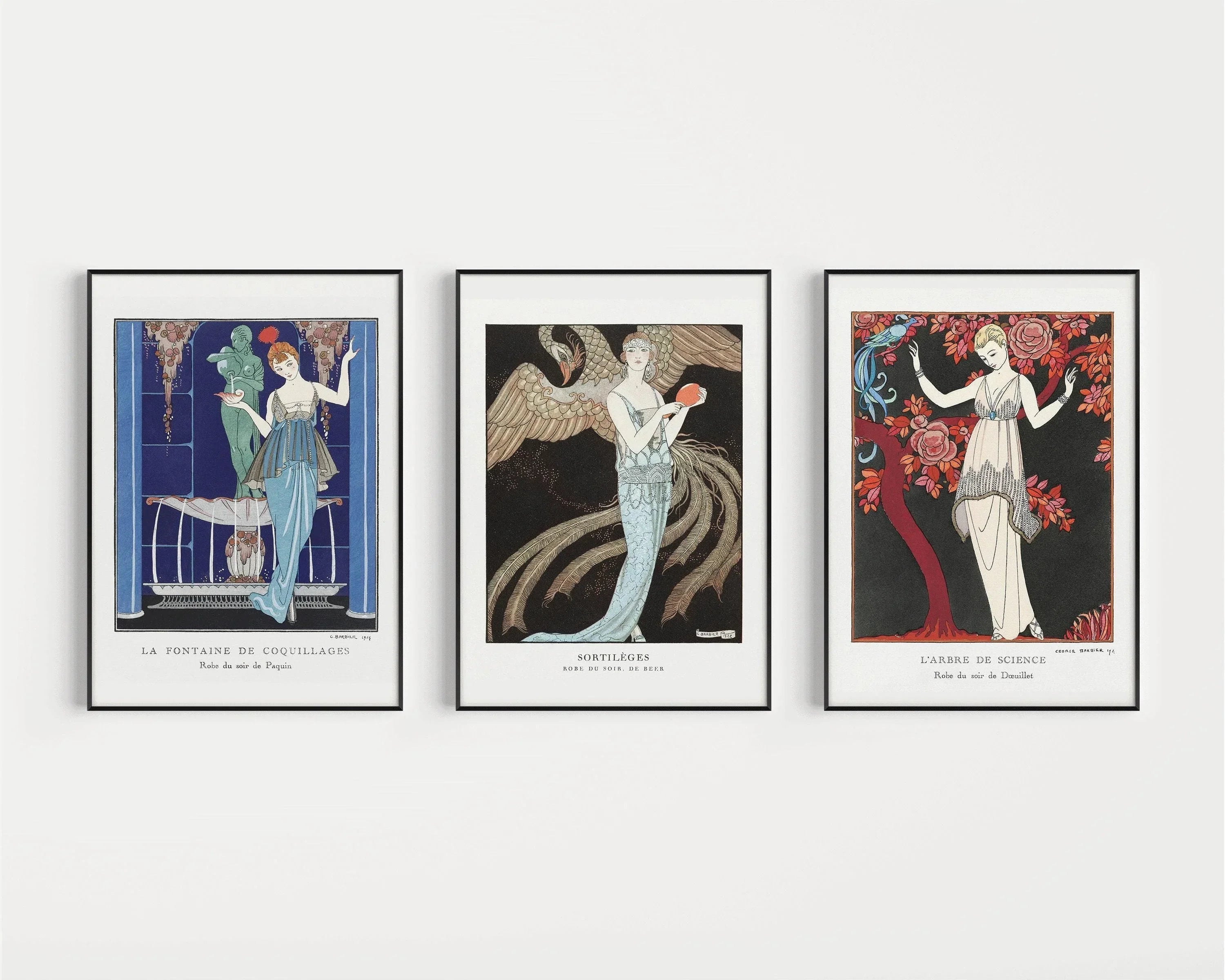 George Barbier STATEMENT TRIO | Famous Fashion Illustration Art Prints Nouveau available framed