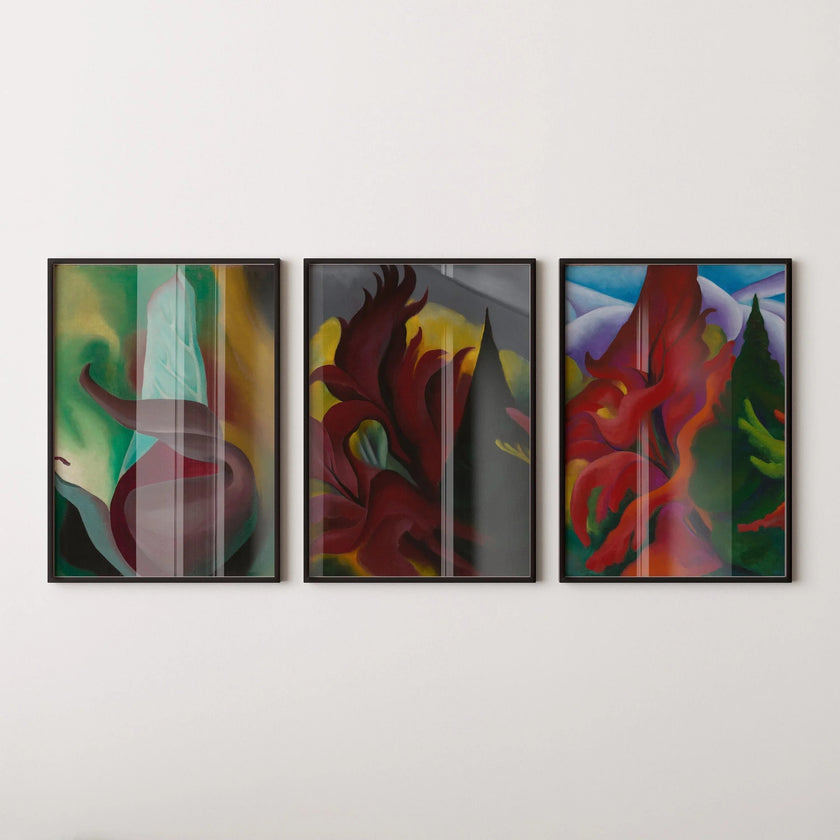 Georgia O'Keeffe Art Print Set: Skunk Cabbage, Red Maple, Autumn Trees