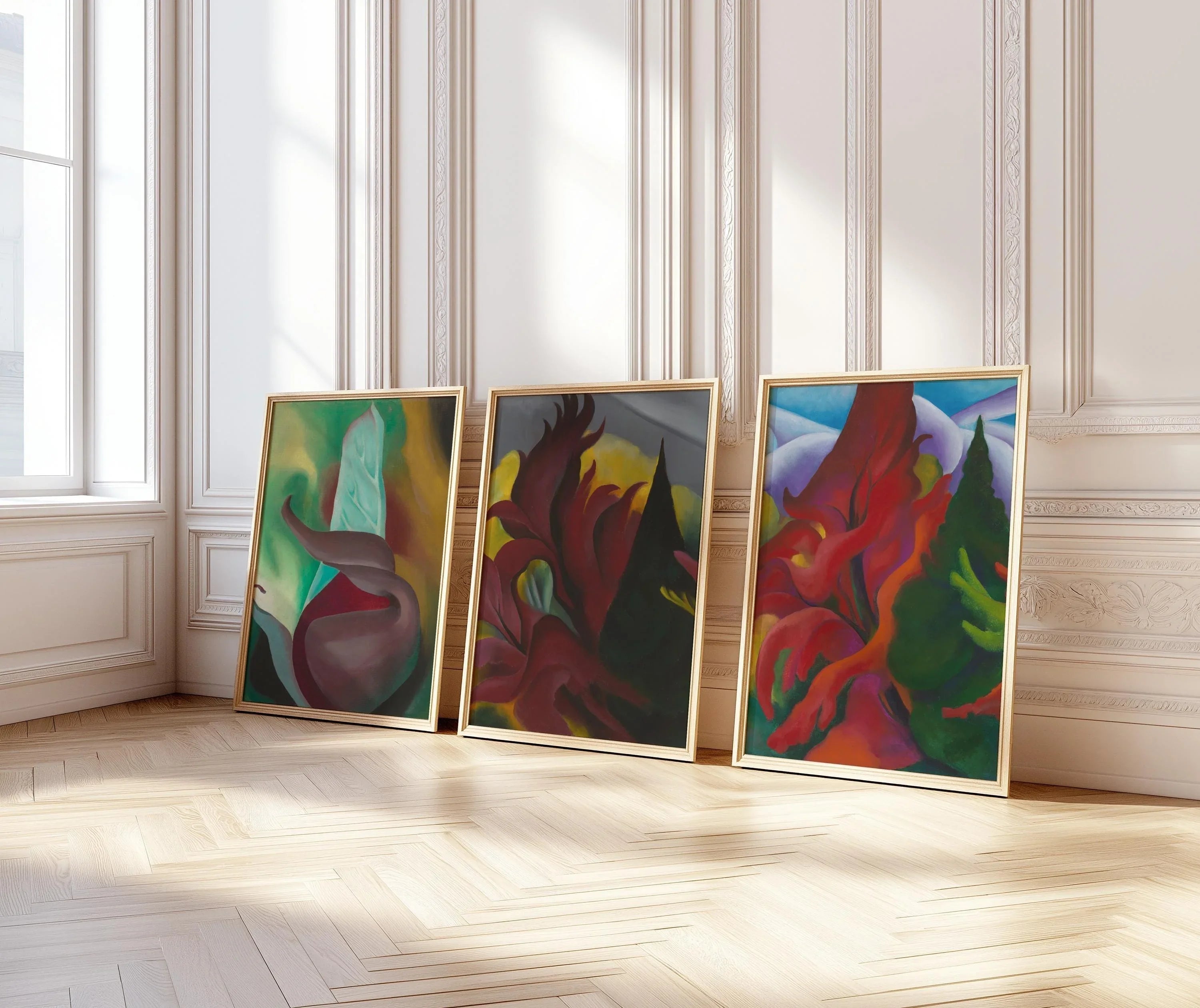 Georgia O'Keeffe Art Print Set: Skunk Cabbage, Red Maple, Autumn Trees