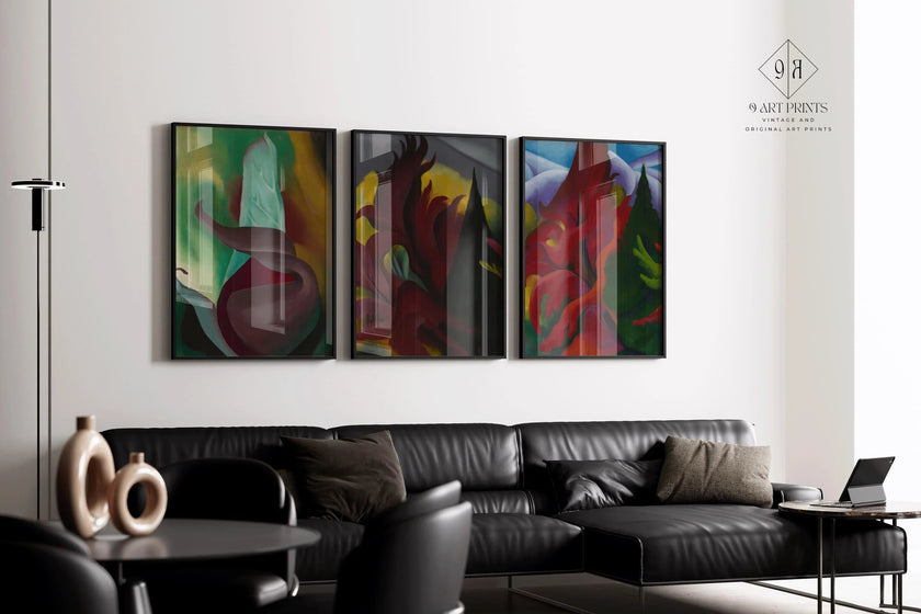 Georgia O'Keeffe Art Print Set: Skunk Cabbage, Red Maple, Autumn Trees