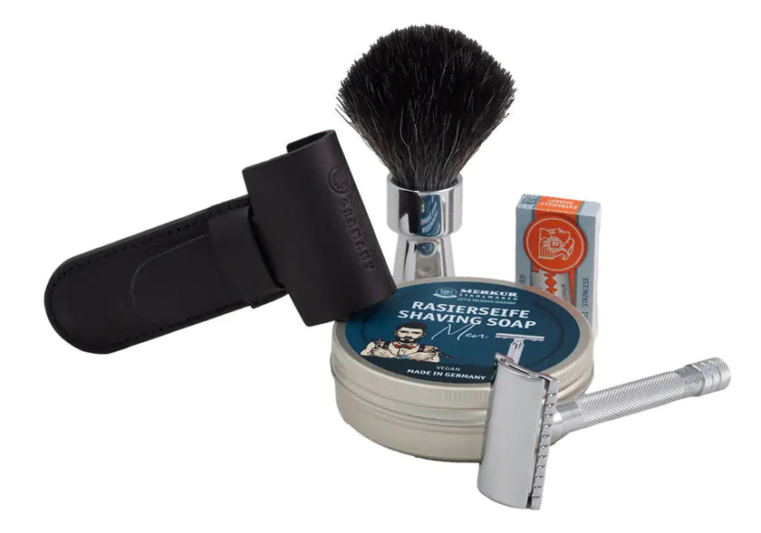 The Merkur Heritage Collection – Complete 5-Piece Wet Shaving Set with Platinum Blades