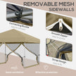 Outsunny 10' x 10' Pop-Up Party Tent Outdoor Canopy Tent with Mesh Sidewalls, 3-Level Adjustable Height, Roller Bag, Khaki