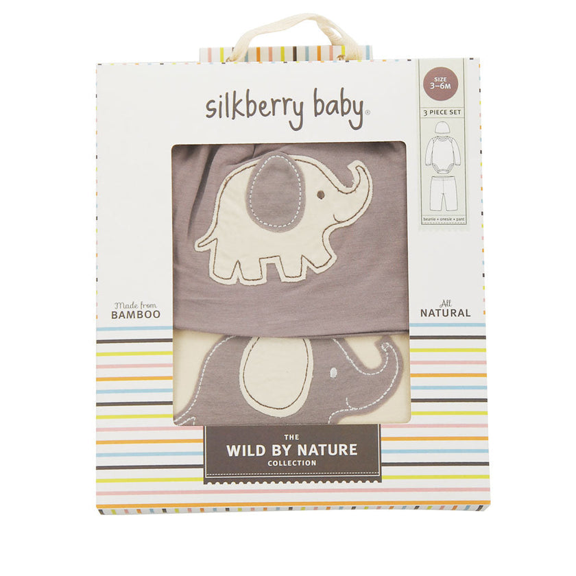 Coffret cadeau bébé en bambou (Moka/Éléphant)