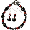 Bracelet et boucle d'oreille noir et rouge