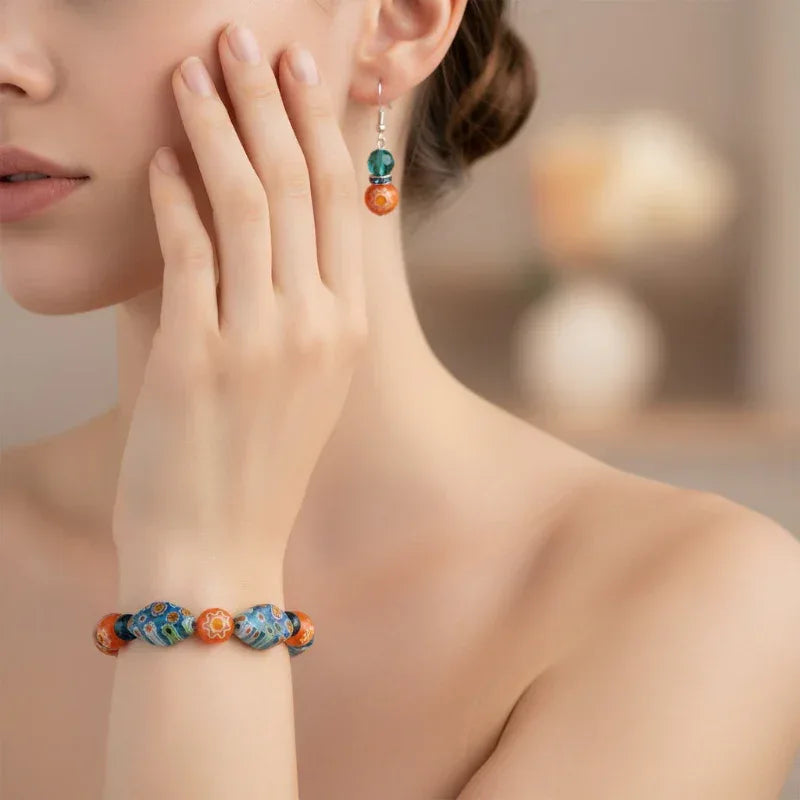 Bracelet et boucle d'oreille en pierre