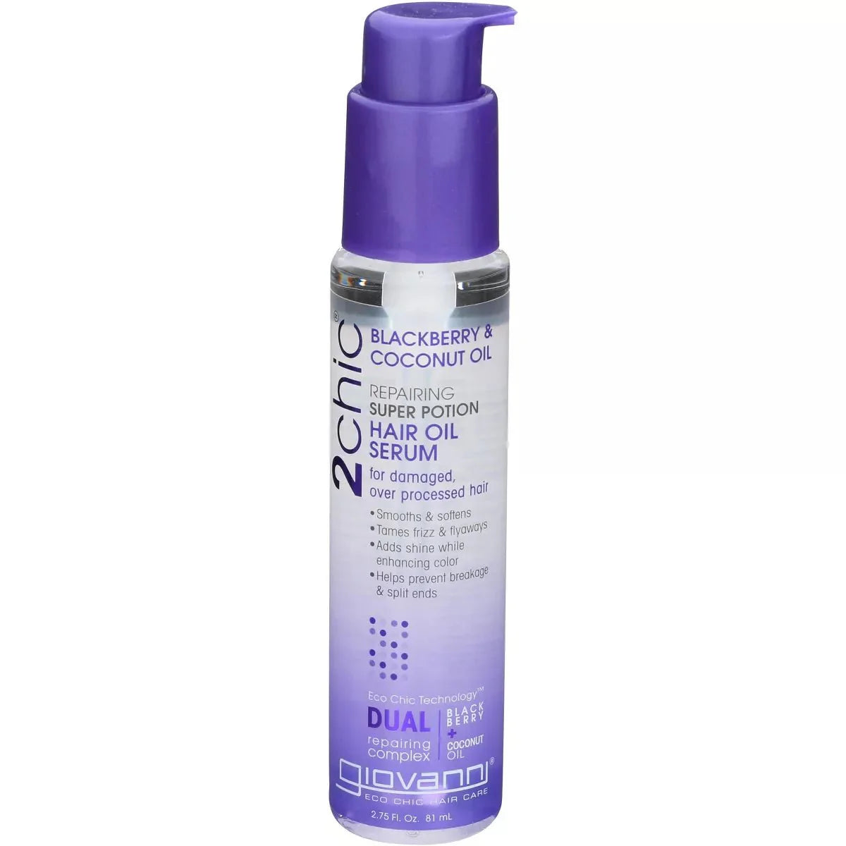 GIOVANNI ECO CHIC HAIR CARE, 2CHIC REPAIRING SUPER POTION HAIR OIL SERUM WITH BLACKBERRY & COCONUT OIL, 2.75 oz