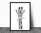Giraffe Portrait - black and white safari art print