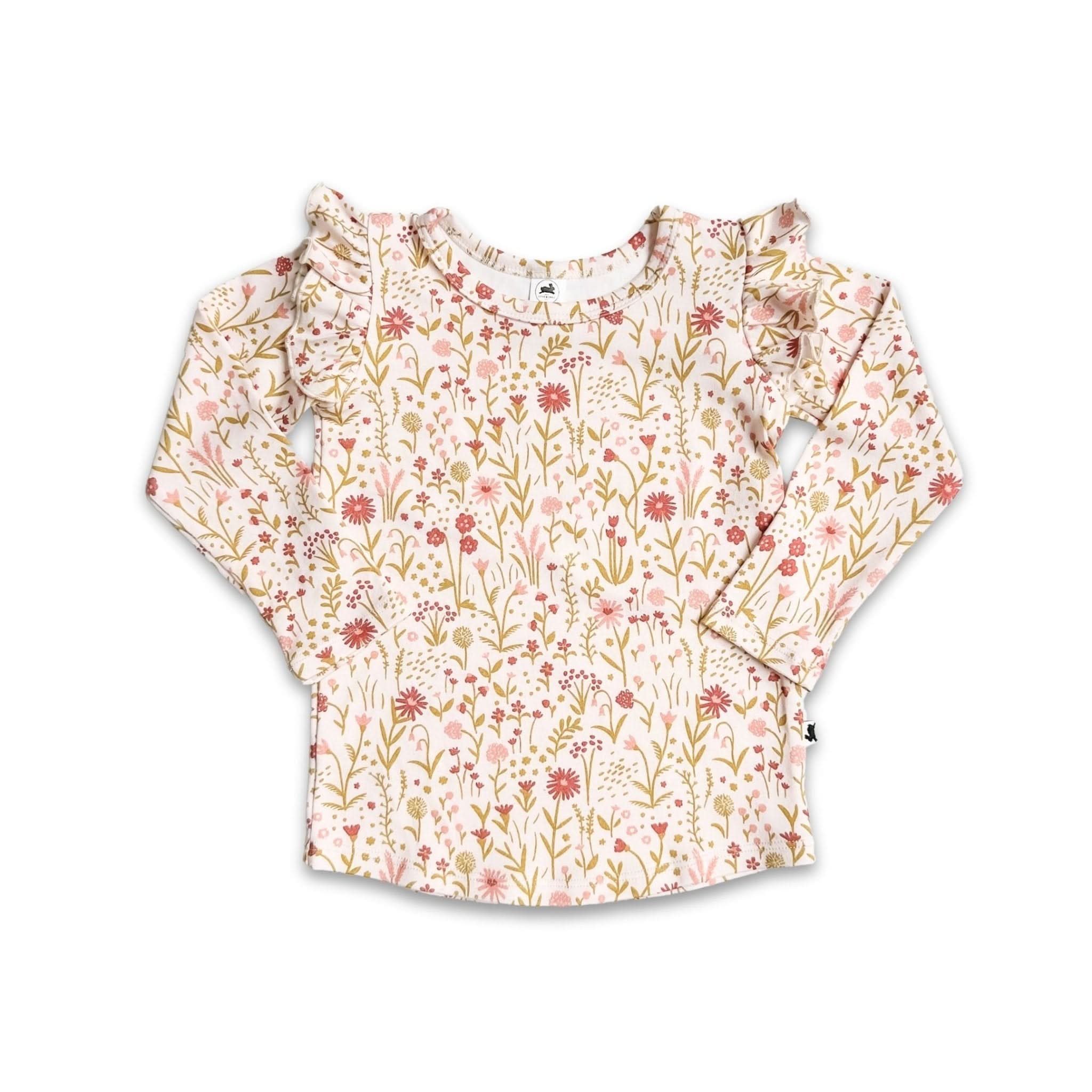 Baby Bamboo Ruffle Shoulder Long Sleeve Shirt | Beach Stone