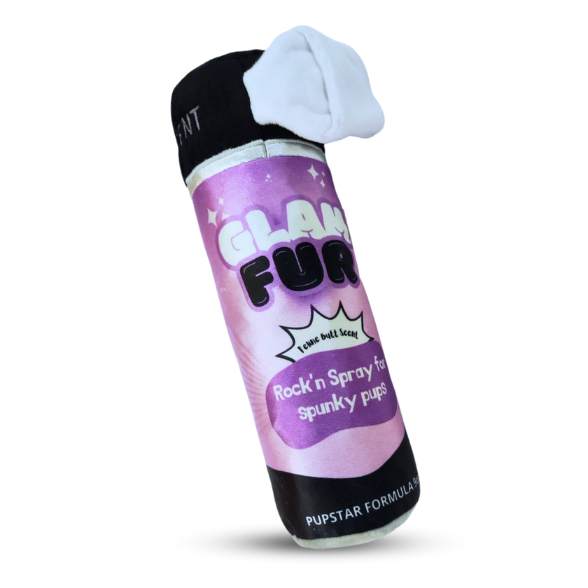 Glam Fur Hair Spray Plush Dog Toy – Squeaky & Treat Pocket Inside