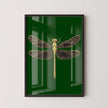 Gold Dragonfly Art Print: Emerald Green Dark Academia Style