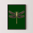 Gold Dragonfly Art Print: Emerald Green Dark Academia Style