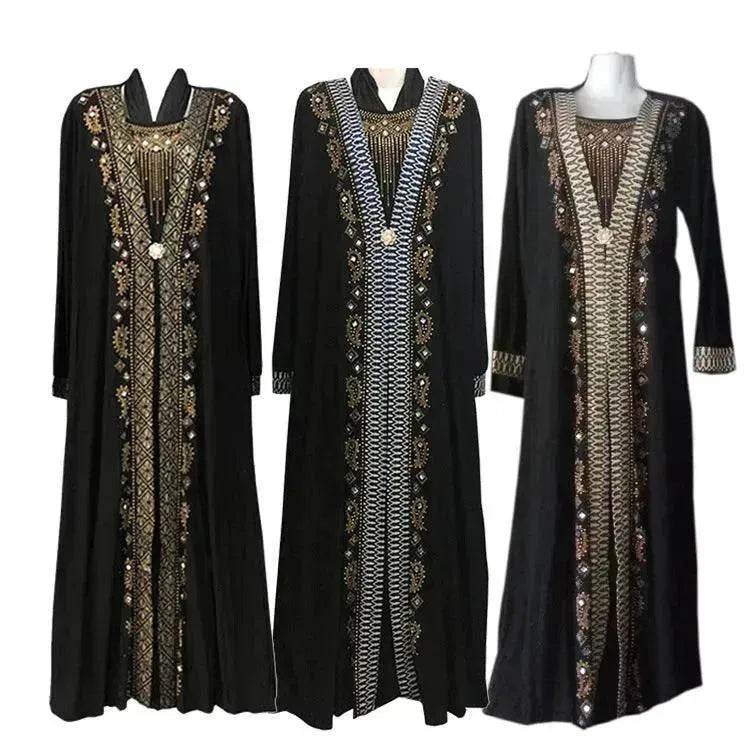 Gold Embroidered Abaya Dress for Turkey Middle East Arab Dubai Women