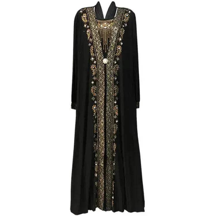 Gold Embroidered Abaya Dress for Turkey Middle East Arab Dubai Women