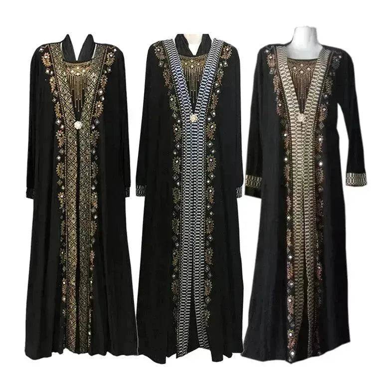 Gold Embroidered Abaya Dress for Turkey Middle East Arab Dubai Women