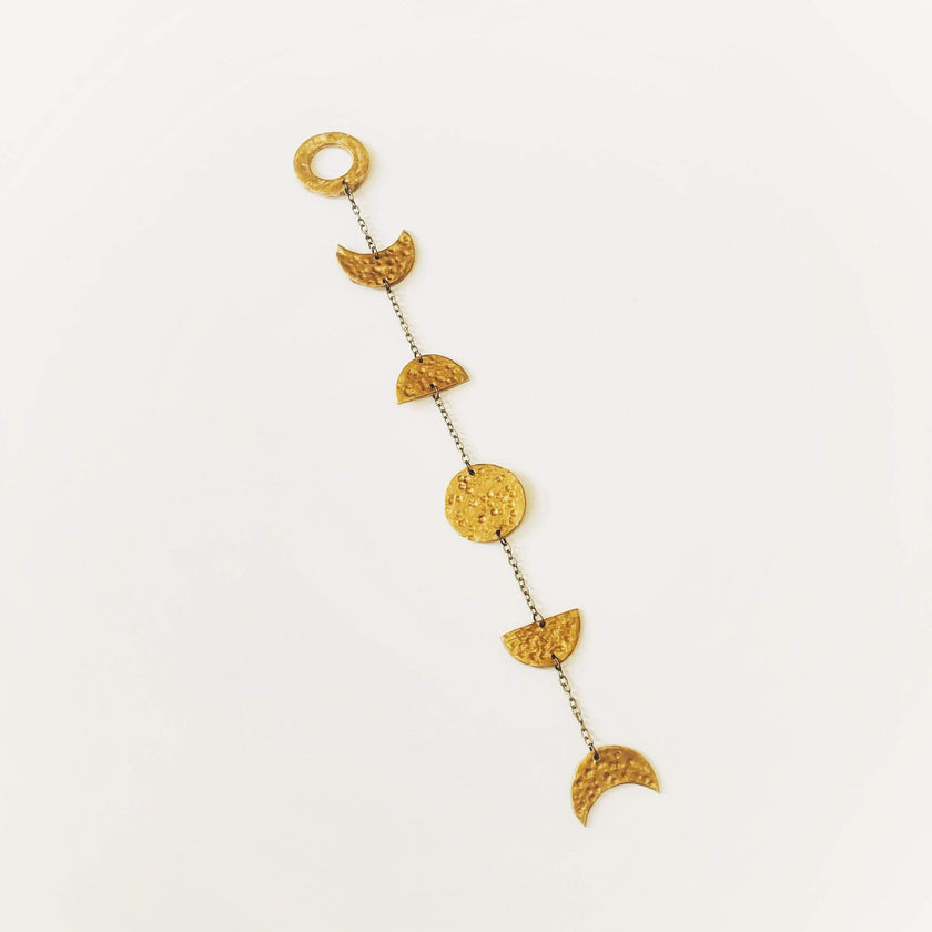 Gold Moon Phase Wall Hanging, Hammered Textured Clay Lunar Décor