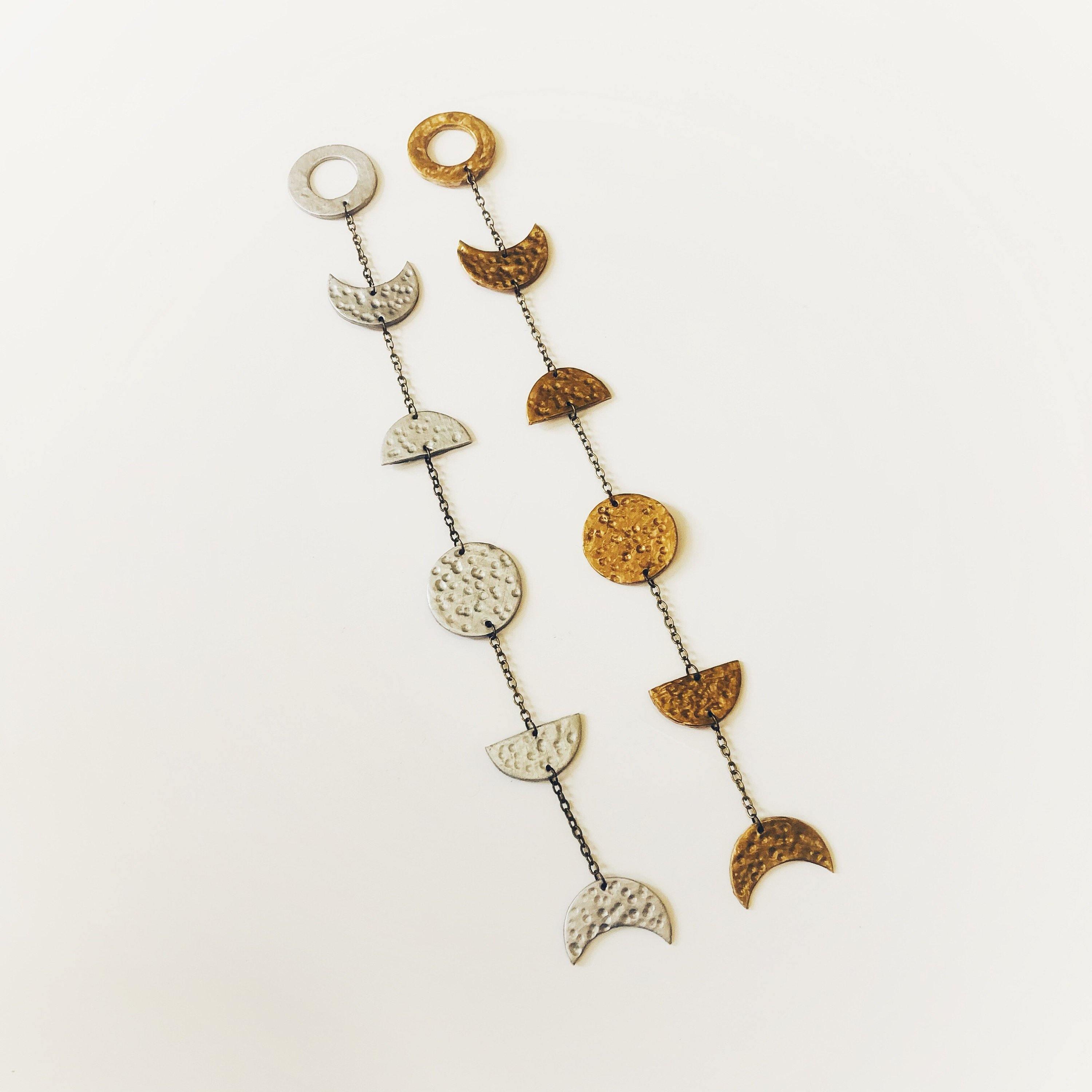 Gold Moon Phase Wall Hanging, Hammered Textured Clay Lunar Décor