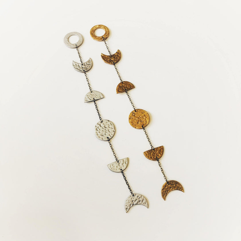 Gold Moon Phase Wall Hanging, Hammered Textured Clay Lunar Décor