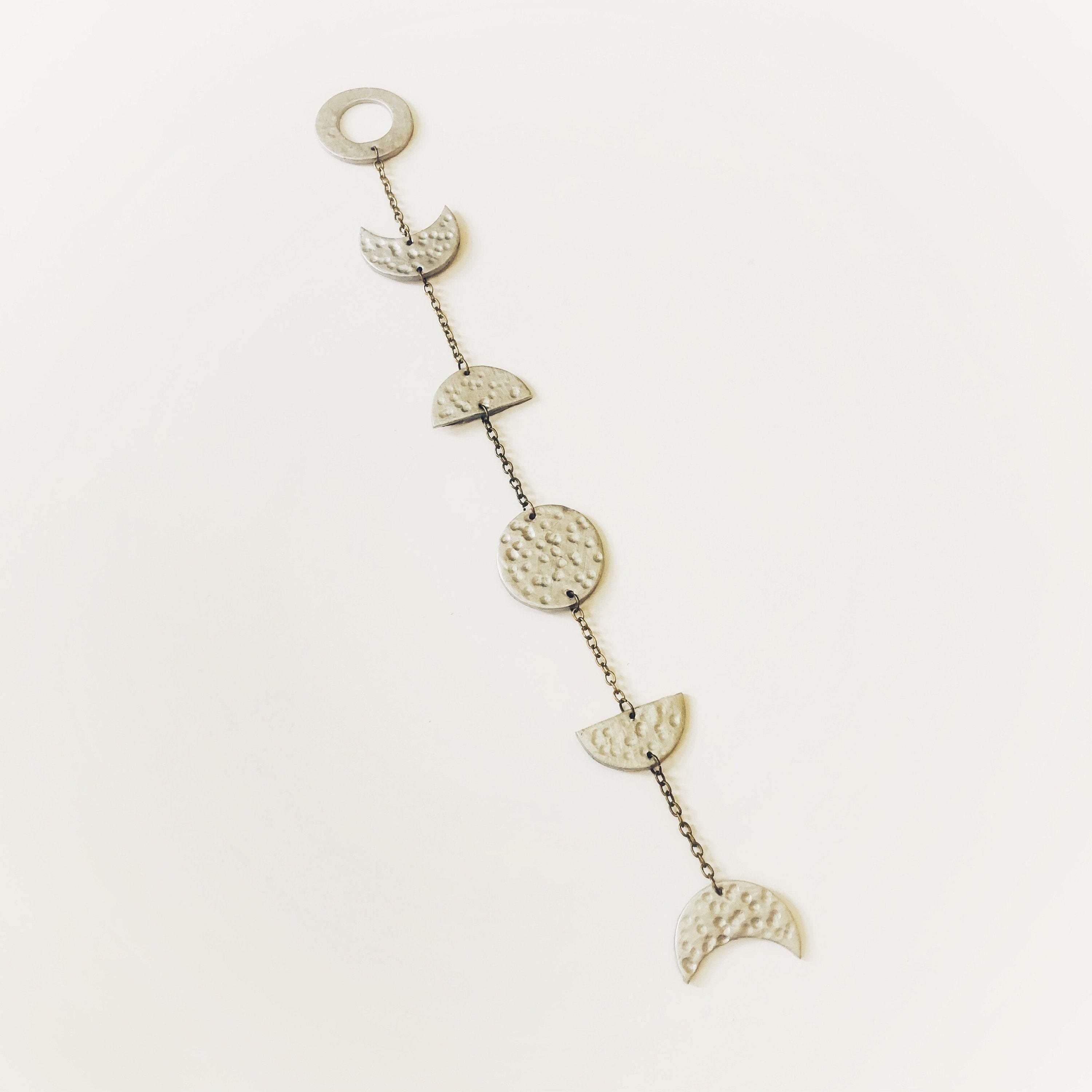 Gold Moon Phase Wall Hanging, Hammered Textured Clay Lunar Décor