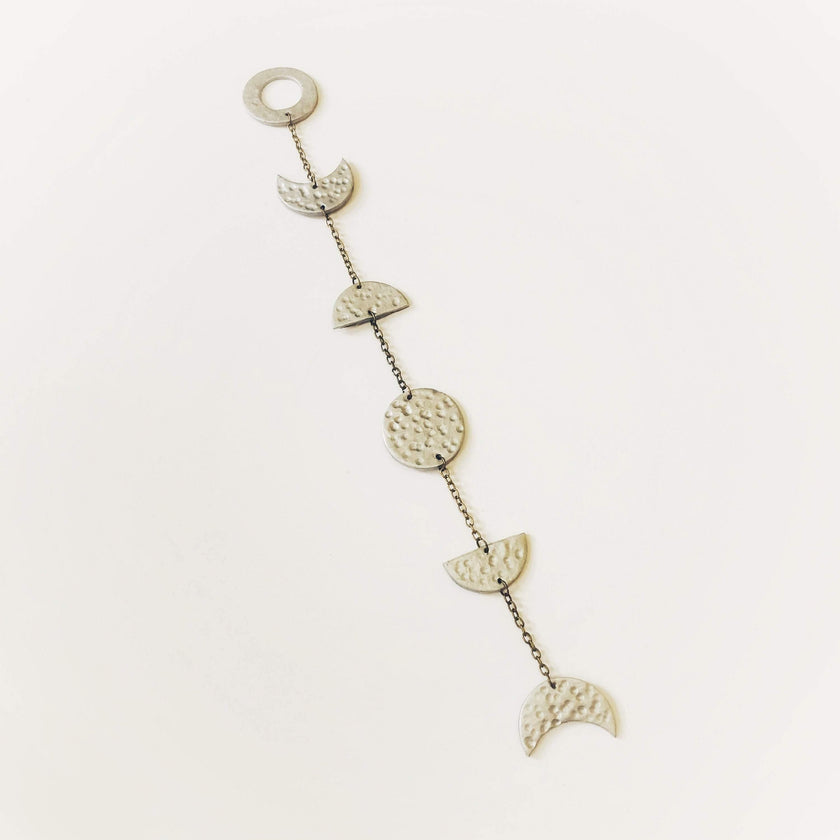 Gold Moon Phase Wall Hanging, Hammered Textured Clay Lunar Décor