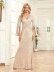 Gold Sequin Slim Fishtail Bridesmaid Banquet Party Wedding Evening Dress