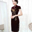 Golden Velvet Retro Modified Beaded Medium-length Cheongsam