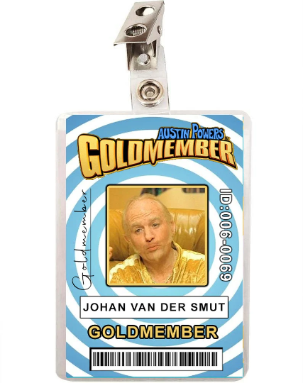 Badge d'identification de Johan van der Smut, membre doré d'Austin Powers.
