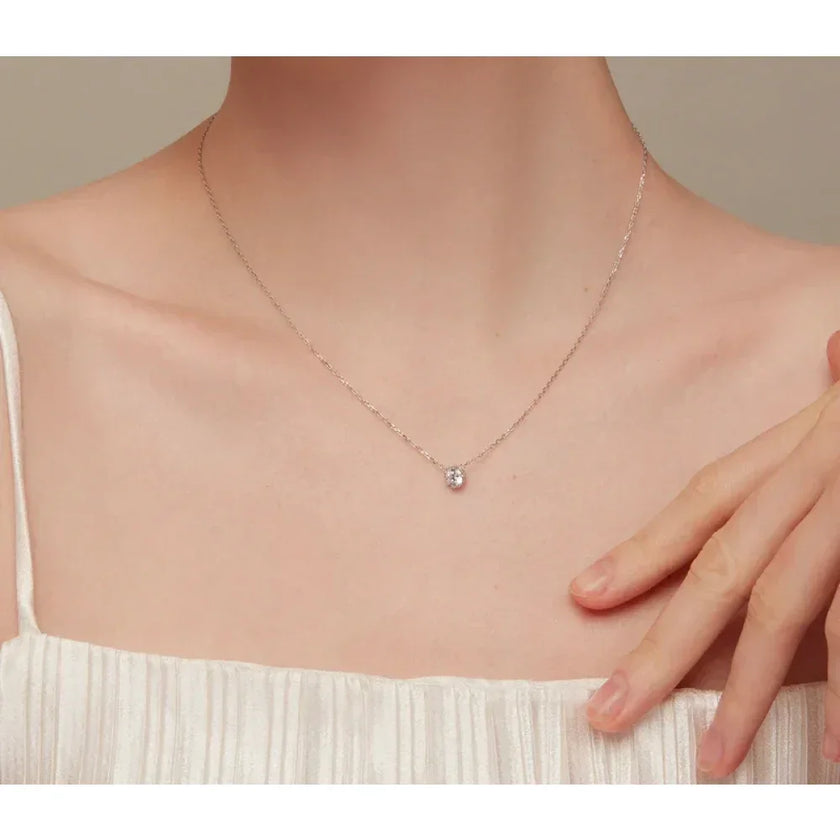 Gorgeous Shiny Choker - 925 Sterling Silver Geometric Cut Zircon Pendant Necklace