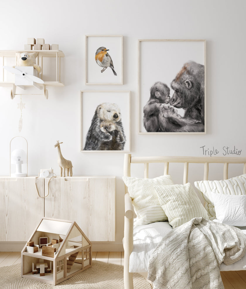 Baby Gorilla and Mom Art Print