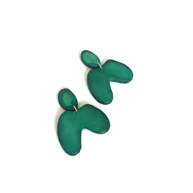 Red Asymmetric Arch Earrings Post or Clip On- 