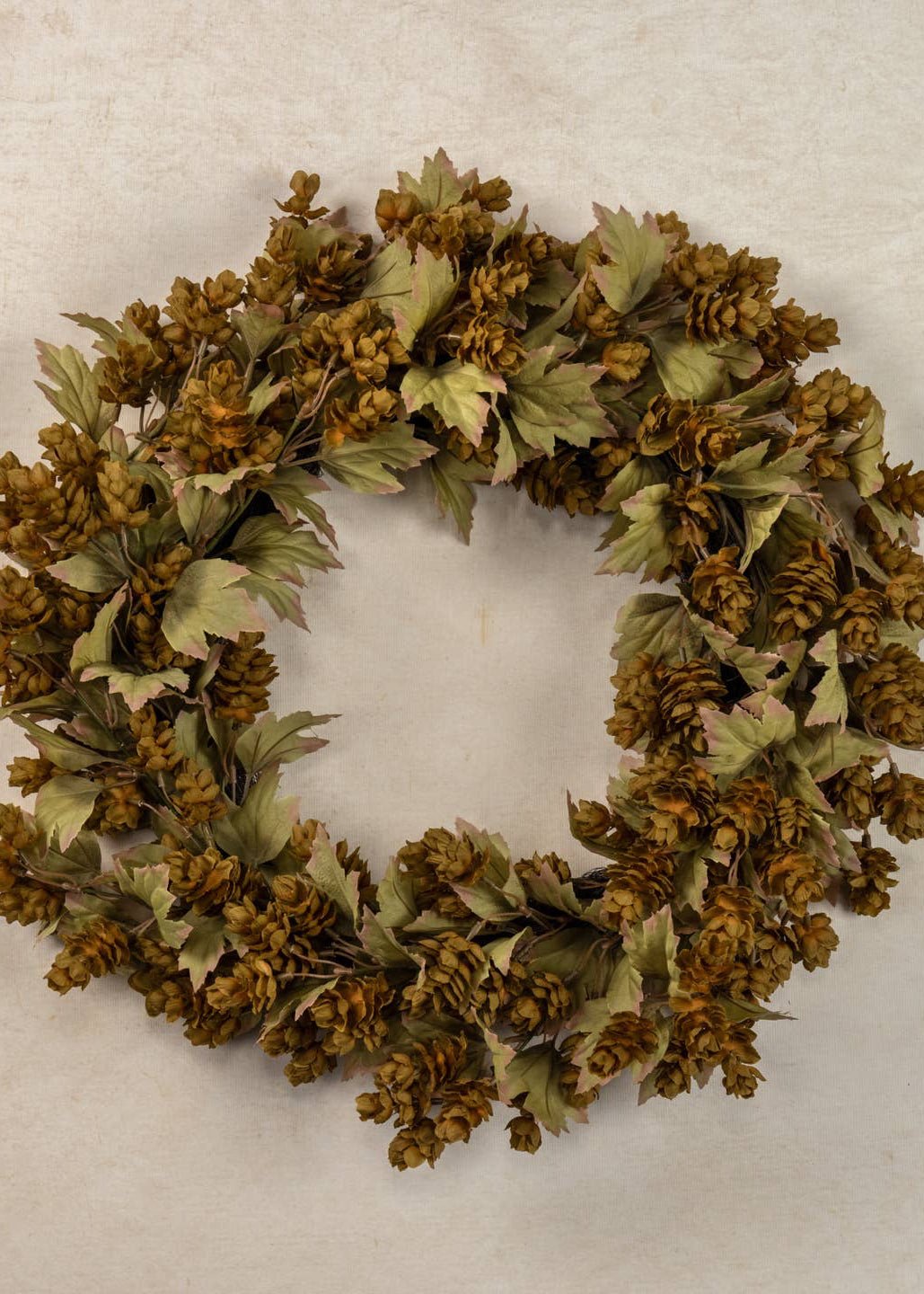 Green Hops Wreath with Fall Leaves