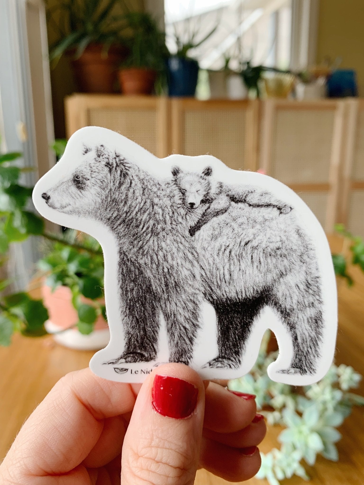 Grizzly with cub on back Sticker for Water Bottle, Agenda or Computer