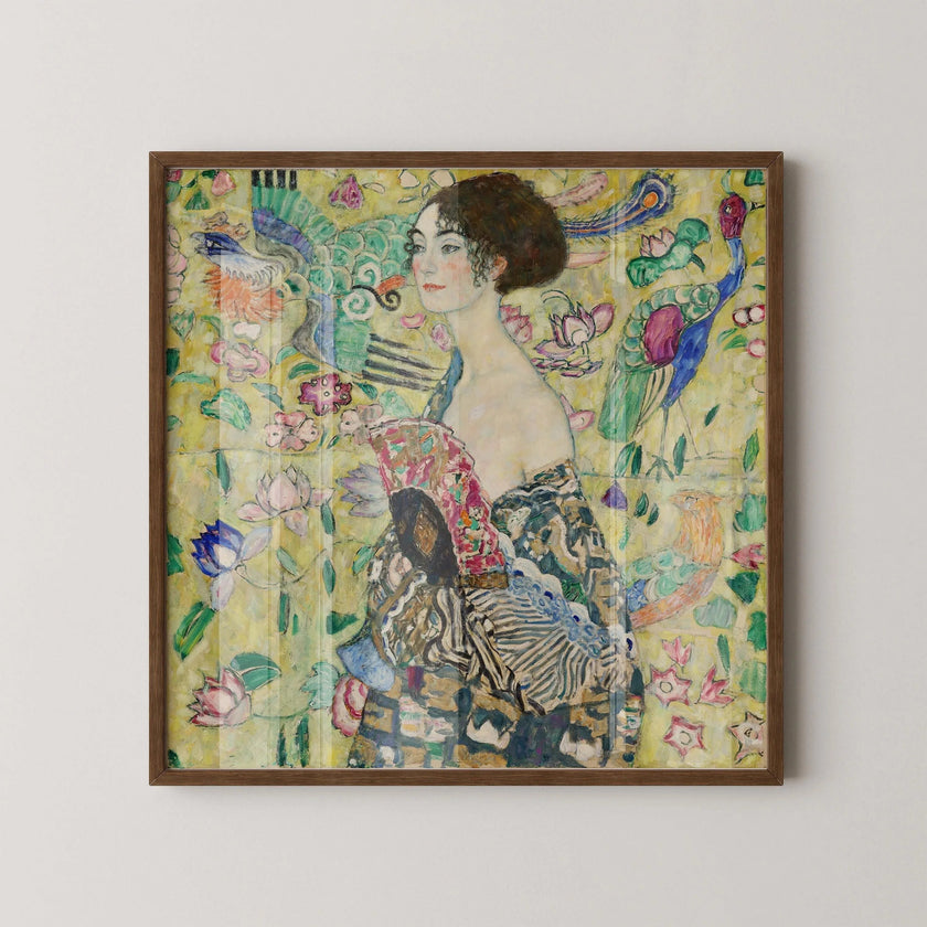 Gustav Klimt Lady With Fan Fine Art Print: Vintage Green Painting (1x1)
