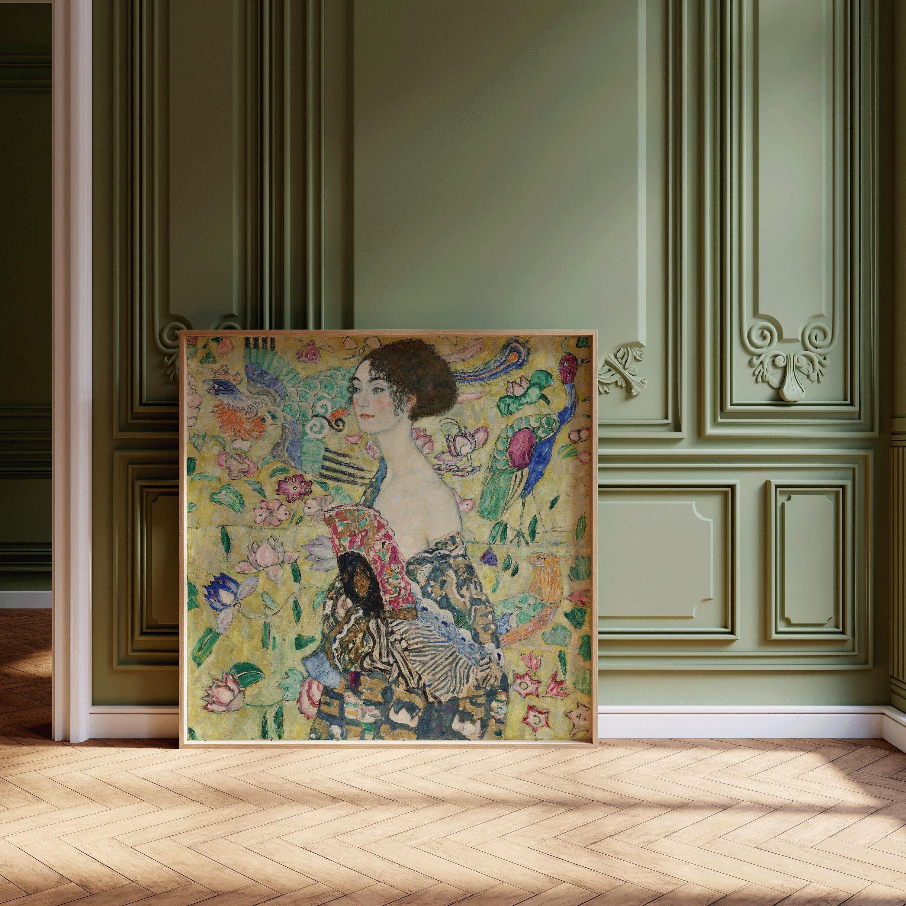 Gustav Klimt Lady With Fan Fine Art Print: Vintage Green Painting (1x1)
