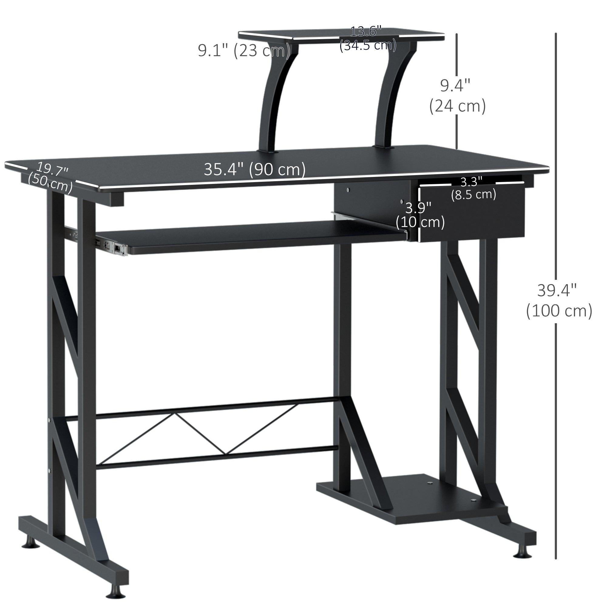 Indy Computer Desk with Keyboard Tray and Drawer-Black