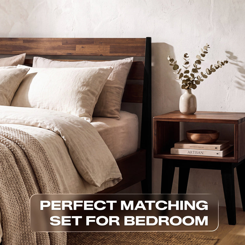 [Buy 1 Get 1] Emery Solid Wood Bed Frame & Nightstand