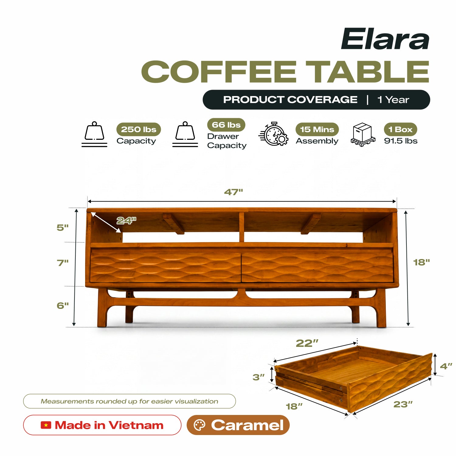 Elara Wooden Coffee Table