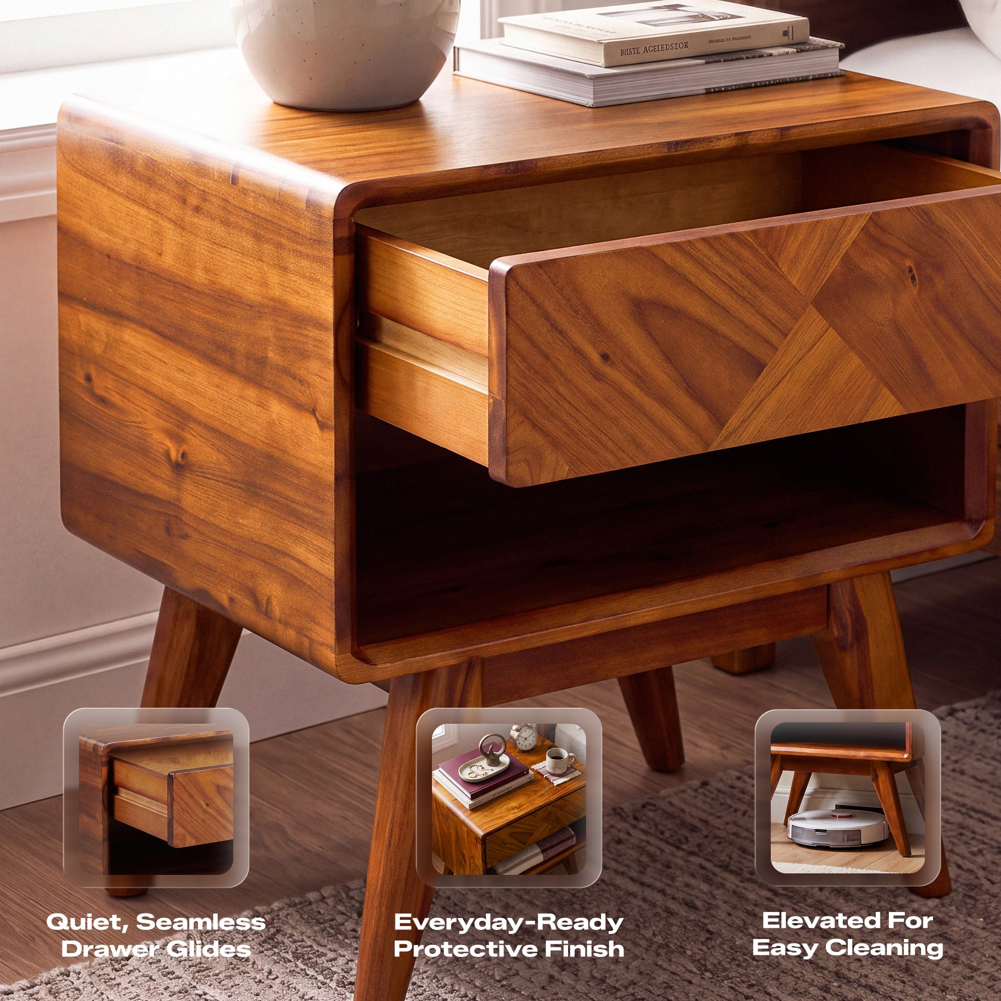 Laden Handcrafted Solid Wood Nightstand