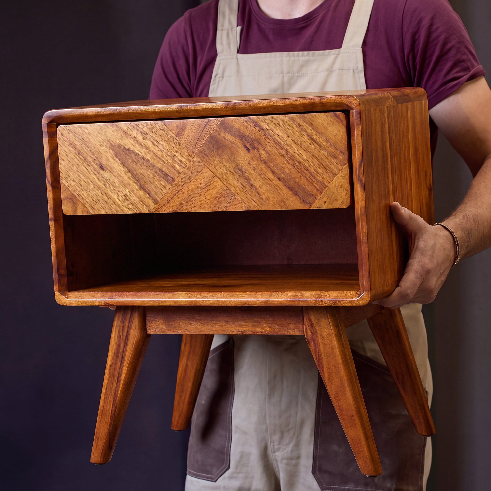Laden Handcrafted Solid Wood Nightstand