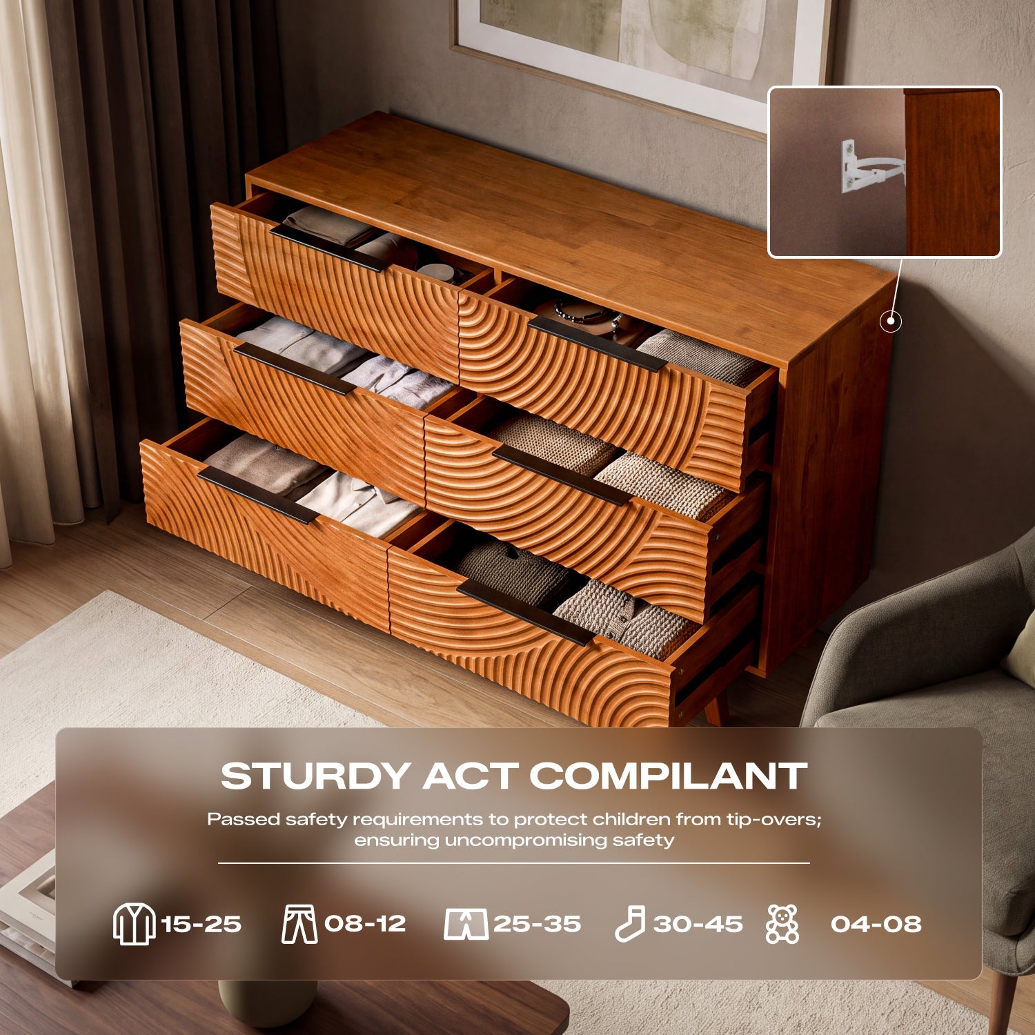 Harmony Solid Wood Dresser with 6 Drawers