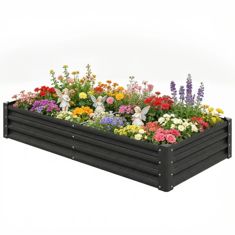 6 x 3 x 1ft Galvanized Raised Garden Bed, Reinforced Outdoor Planter Box with Open Bottom, Black