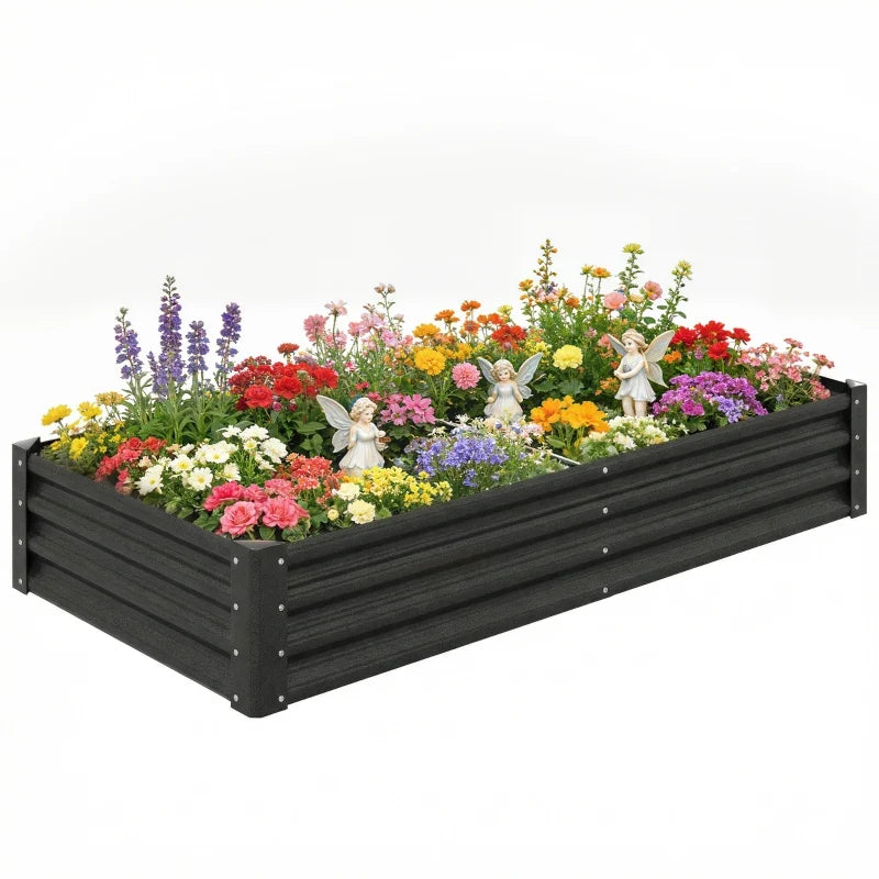 6 x 3 x 1ft Galvanized Raised Garden Bed, Reinforced Outdoor Planter Box with Open Bottom, Black