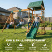 Qaba Wooden Swing Set with Slide, 2 Swings & Rock Wall (Kids Outdoor Playset)
