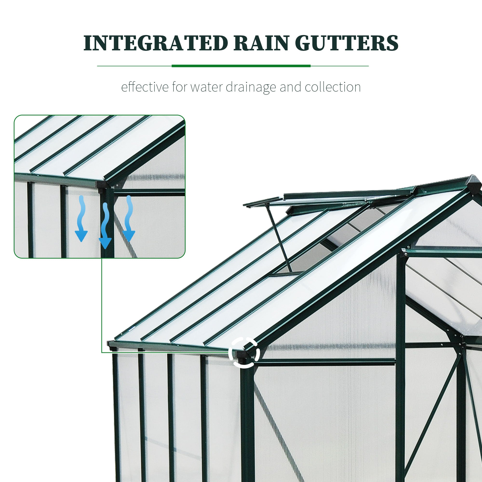 Outsunny 6'x8'x7' Walk-in Greenhouse Clear Polycarbonate Panels Plants Flower Growth Shed Outdoor Warm House