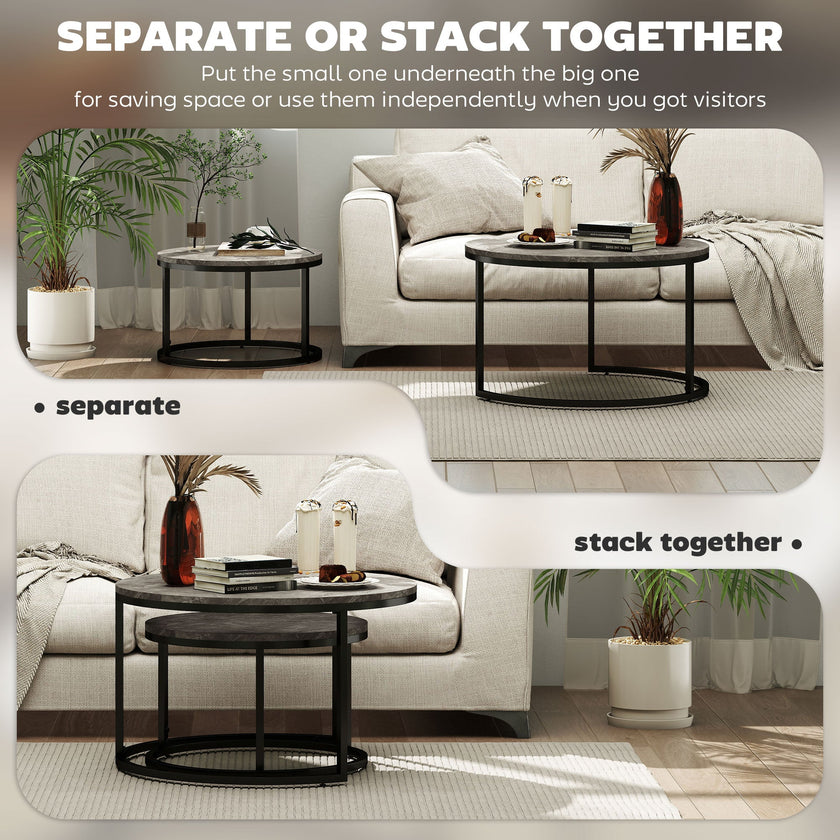 Zephyr Modern Nesting Coffee Table with Faux Marble Top-Grey