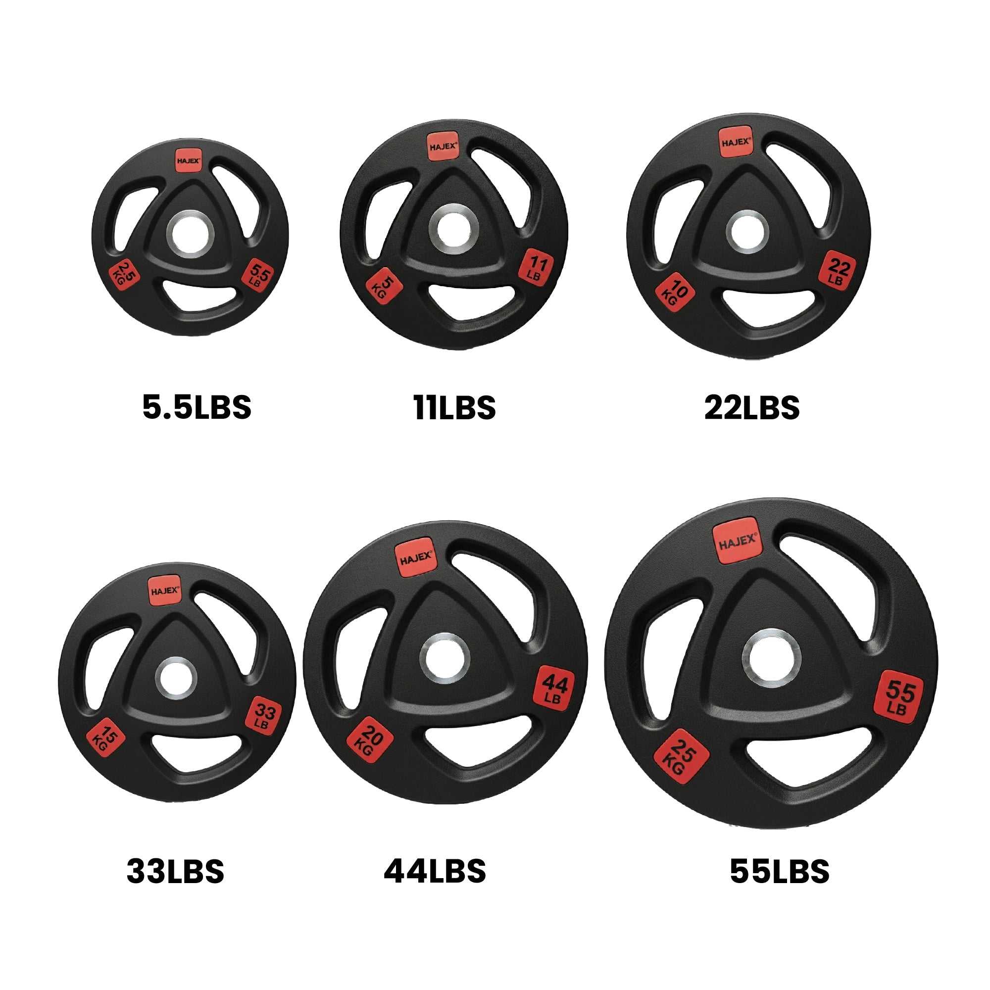 HAJEX Rubber Olympic Bumper Grip Weight Plates & Sets in LBs & KGs