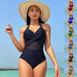 Halter neck One piece Swimsuit Summer Bikini Beach Solid Color Cross-strap Design Mesh
