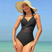 Halter neck One piece Swimsuit Summer Bikini Beach Solid Color Cross-strap Design Mesh