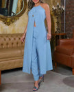 Halter Sleeveless Backless Loose Top High-waisted Trousers Suit Women