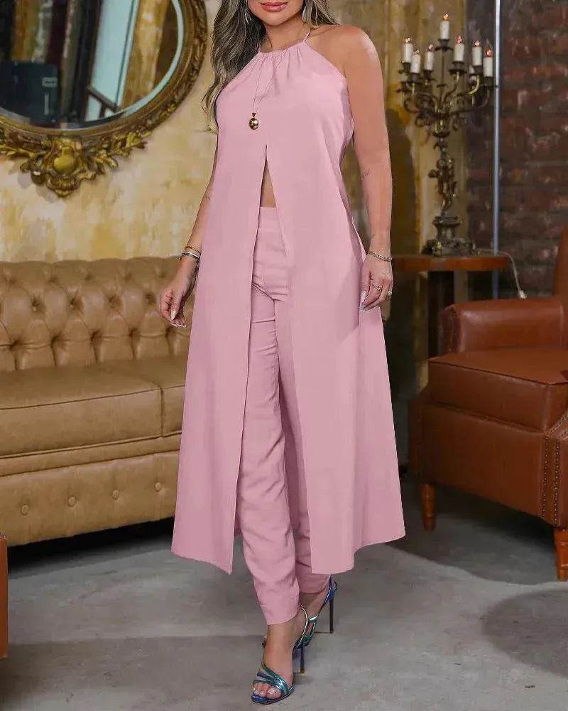 Halter Sleeveless Backless Loose Top High-waisted Trousers Suit Women