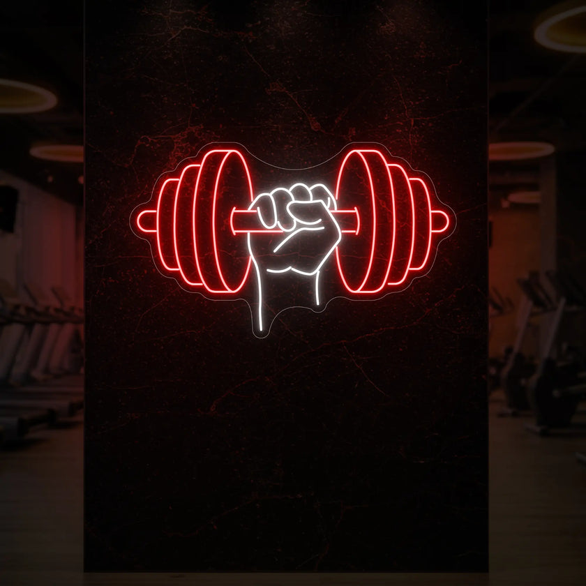 Hand holding a weight Neon Sign